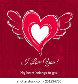 red background with  valentine heart,  vector illustration
