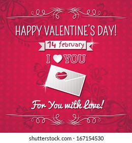 red background with valentine heart and wishes text,  vector illustration