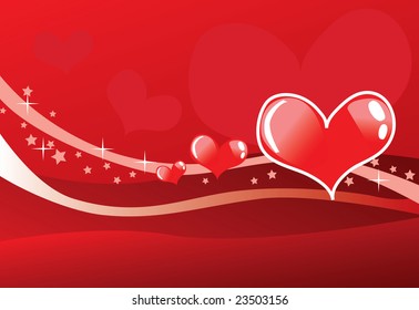 Red background valentine's card with heart and stars