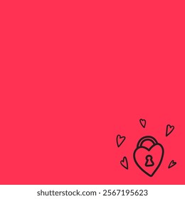 Red background. Valentine's day. Template. Heart lock. Blank list for your design.