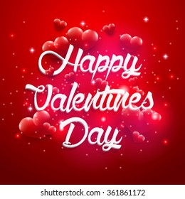 Red background valentines day vintage lettering and red hearts.
