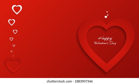 Roter Hintergrund für den Valentinstag. Weiße und rote Herzen im neomorphischen Stil. Abstrakt. Minimalistisch. Vektorgrafik