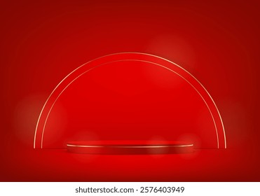 Red background vector 3d with podium space for selling products, backdrop, wallpaper, background, text. Chinese New Year. Product display background. Vector illustration.