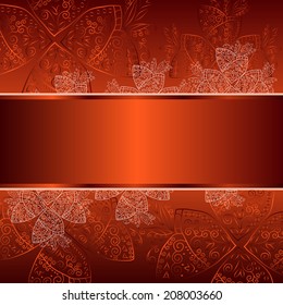 red background with a vegetative ornament with a red stripe vector