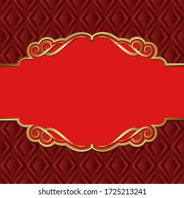 red background with vintage pattern and golden border