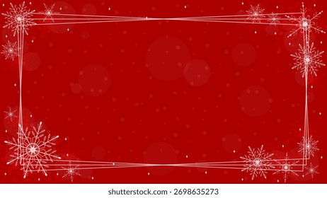 Quadro De Papel De Parede De Fundo Vermelho Decorado Com Linhas Retangulares E Flocos De Neve Espumantes No inverno