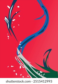 Fundo vermelho com um motivo de onda apontando para baixo para a direita, com uma forma única e elegante.