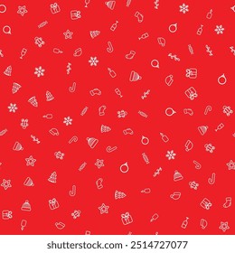 Um fundo vermelho com ícones brancos com tema de Natal. Ilustração vetorial