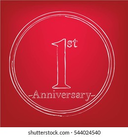 red background and white circles 1st anniversary