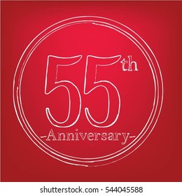 red background and white circles 55th anniversary