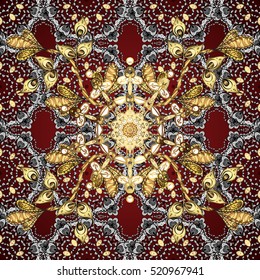 Red background with white and golden element. Vector. Seamless pattern.