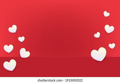red background. white heart romantic. celebration on Valentine's day. illustration vector love concept.  Design for background, card, wedding card, promotion. 