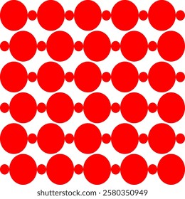 red background with white polka dots pattern, block checkerboard design for fabric printing as repeat pattern, red circle strip horizontal line