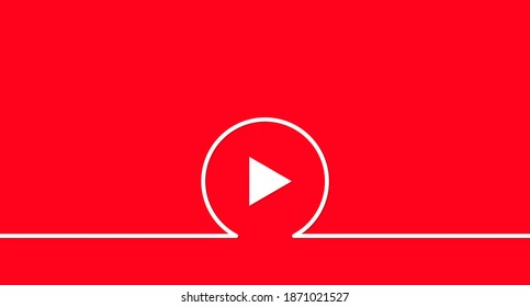 Red background with a white round linear play button on it. Digital background with play button, start on it. Vector illustration