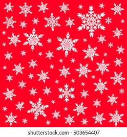 Red background with white snowflakes