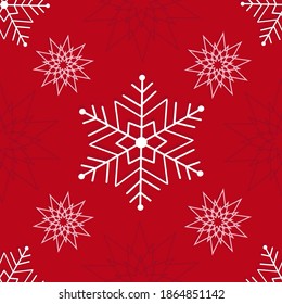 Roter Hintergrund mit weißer Schneeflocken-Dekoration für fröhliche Weihnachts- und Neujahrsfeiern