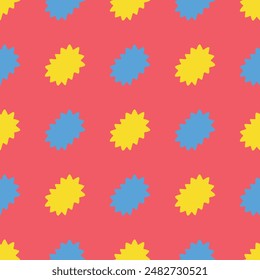 A red background with yellow and blue dots. The dots are in the shape of stars. The pattern is colorful and playful