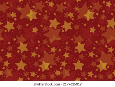 Red Background with Yellow Overlapping Stars of Varying Transparency as a Repeating Pattern - Abstract Colored Seamless Illustration, Vector