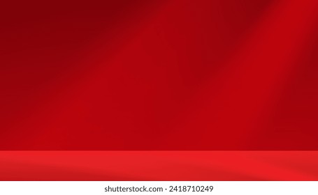 Red Background,Chinese New Year backdrop,Studio Room with light,shadow window reflection on wall,Empty Display with Podium for Valentine product placement on website or Christmas