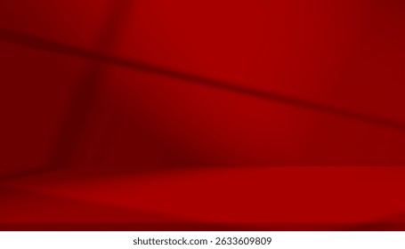 Red backgrounds with shadow, light on floor and wall interior room,Studio background with blurry frame window light effect on blank podium stage for Chinese New Year,Christmas banner, valentine 