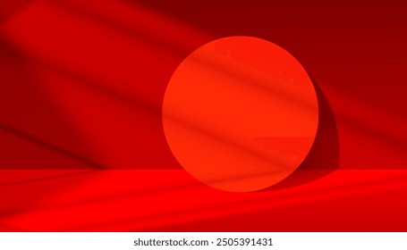 Red Background,Studio Room with Light,Shadow on Mirror and Bright Red Podium display Backdrop for Chinese New Year Product,Vector 3d Platform composition with copy space for Christmas,New Year 2025