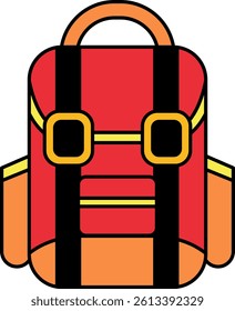 A red backpack with black straps
