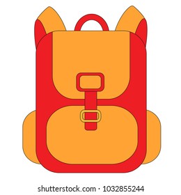 Red Backpack cartoon, the outlined illustration with thin line black stroke