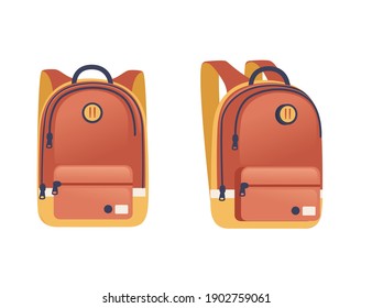 Red backpack for daily usage casual design flat vector illustration on white background