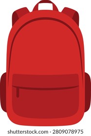Red backpack with front pocket and side pouches school bag