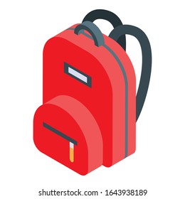 Red backpack icon. Isometric of red backpack vector icon for web design isolated on white background