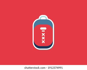 Red backpack sticker design for vacation Isolated on color background. Flat sticker printing concept design. Back to school. Suitable for icons, stickers and poster backgrounds.