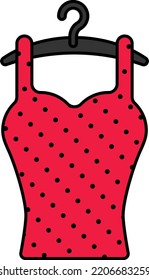 rojos de ropa colgada en la parte posterior diseño de iconos de color vectorial, símbolo Ensemble y In vogue, ropa y ropa Signo, Fashion Show and Exhibition ilustración stock, Women polka dot Camisole Concept