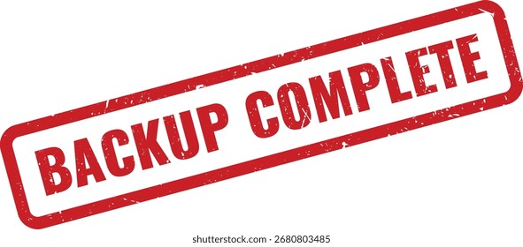 Carimbo de borracha de grunge completo do backup vermelho no fundo branco indicando backup concluído