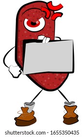 Red bacteria with angry emotion hold whiteboard