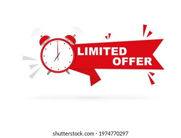 Red badge Limited offer. Banner with clock. Vector illustration.