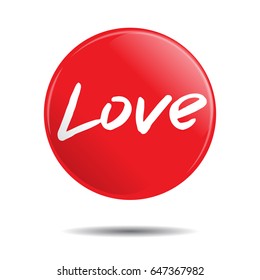 Red badge with LOVE word. Vector illustration.