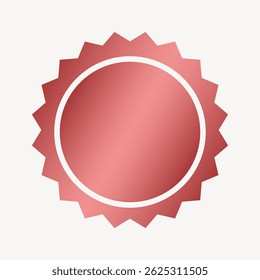 Crachá vermelho com uma borda recortada e uma borda circular branca. O distintivo é branco, com uma aparência metálica brilhante. Ideal para prêmios, selos ou etiquetas. Vetor de emblema de prêmio.