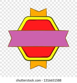 Red badge with yellow and violet ribbons icon in cartoon style on a background for any web design 
