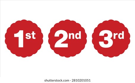 Red badges with white text showing 1st 2nd and 3rd place  in white background