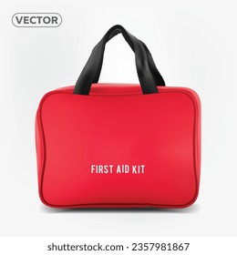 Red bag with first aid kit isolated on white background. Vector EPS