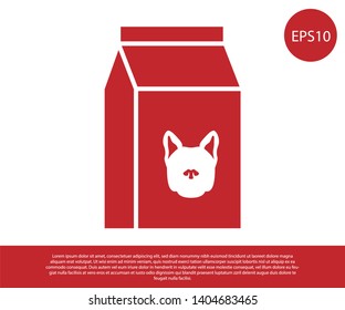 Red Bag of food for dog icon isolated on white background. Food for animals. Pet food package. Vector Illustration