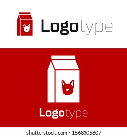 Red Bag of food for dog icon isolated on white background. Food for animals. Pet food package. Logo design template element. Vector Illustration