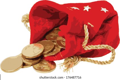 Red Bag of gold coins (vector) on white background