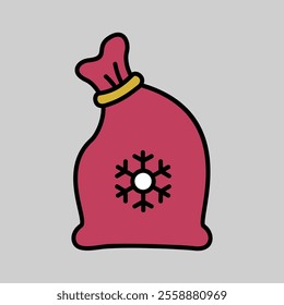Red bag Santa Claus. Large sack holiday for gifts vector icon. Winter sign. Graph symbol for event and holiday web site and apps design, logo, app, UI