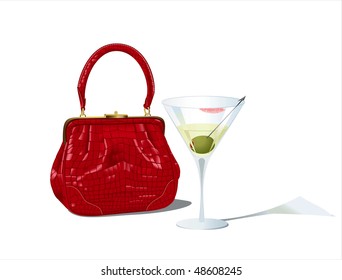 Red bag and unfinished martini glass