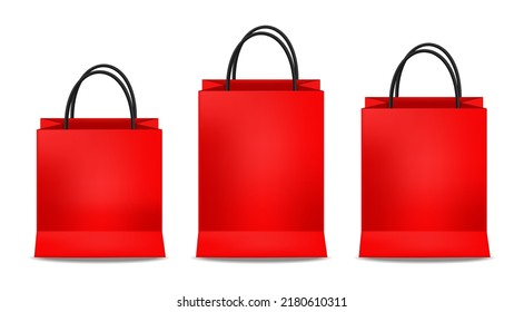 Red bags set isolated, packaging mockup, package design, shop object vector illustration