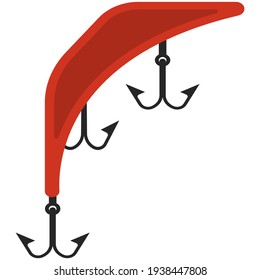 Red bait vector fish lure with hook on white