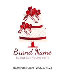 Red Bakery Logo Design with a Cake