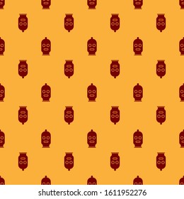 Red Balaclava icon isolated seamless pattern on brown background. A piece of clothing for winter sports or a mask for a criminal or a thief.  Vector Illustration