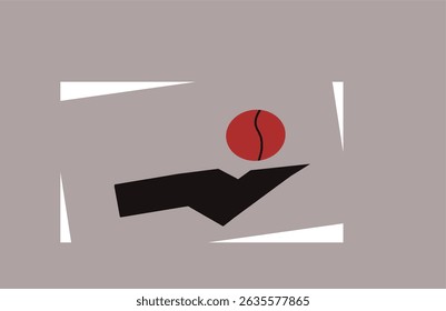Red ball above hand abstract art